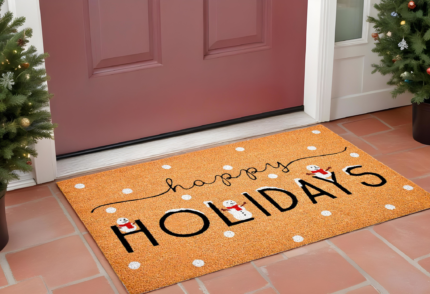 17" X 29" Natural Black and White Coir Happy Holidays Outdoor Christmas Door Mat - Image 1
