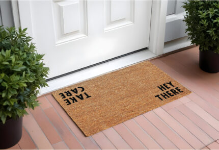17" X 29" Natural and Black Coir Hey There Outdoor Door Mat - Image 1