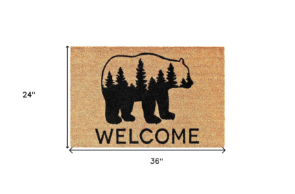 24" X 36" Natural and Black Coir Bear Welcome Outdoor Door Mat - Image 3