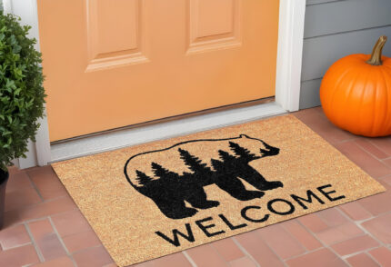 24" X 36" Natural and Black Coir Bear Welcome Outdoor Door Mat - Image 1