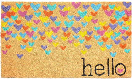 17" X 29" Natural Blue and Yellow Coir Heart Outdoor Valentine's Day Door Mat - Image 2