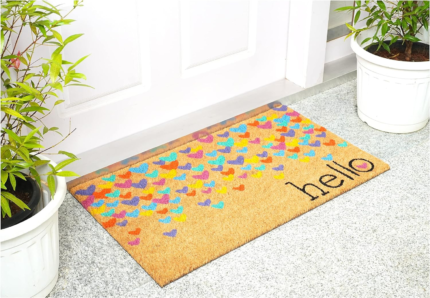 17" X 29" Natural Blue and Yellow Coir Heart Outdoor Valentine's Day Door Mat - Image 6