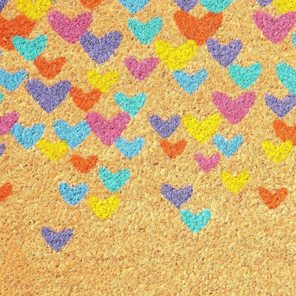17" X 29" Natural Blue and Yellow Coir Heart Outdoor Valentine's Day Door Mat - Image 4