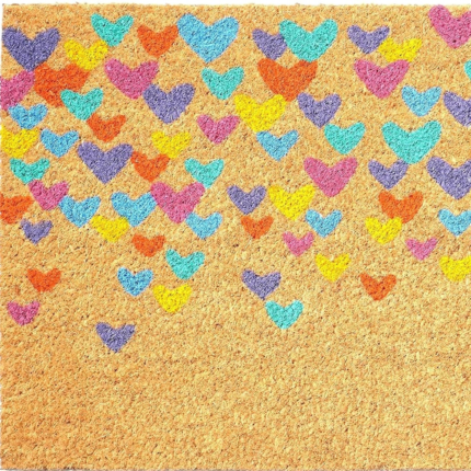17" X 29" Natural Blue and Yellow Coir Heart Outdoor Valentine's Day Door Mat - Image 5