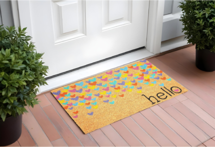 17" X 29" Natural Blue and Yellow Coir Heart Outdoor Valentine's Day Door Mat - Image 1
