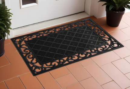 18" X 30" Black Rubber Geometric Outdoor Door Mat - Image 1
