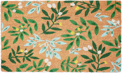 17" X 29" Natural and Green Coir Botanical Leaves Outdoor Door Mat - Image 2