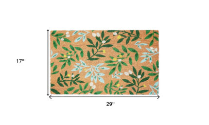 17" X 29" Natural and Green Coir Botanical Leaves Outdoor Door Mat - Image 3