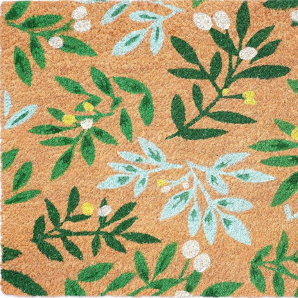 17" X 29" Natural and Green Coir Botanical Leaves Outdoor Door Mat - Image 5