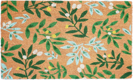 17" X 29" Natural and Green Coir Botanical Leaves Outdoor Door Mat - Image 4