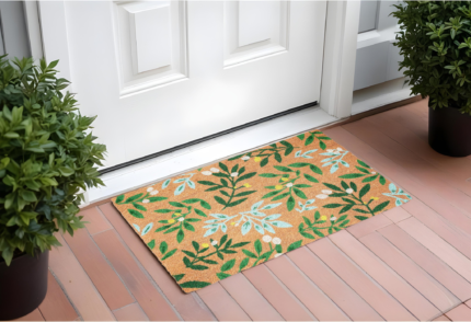 17" X 29" Natural and Green Coir Botanical Leaves Outdoor Door Mat - Image 1