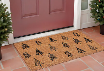 17" X 29" Natural and Black Coir Floral Welcome Outdoor Door Mat - Image 1