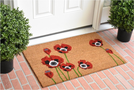 17" X 29" Natural Red and Black Coir Floral Outdoor Door Mat - Image 6