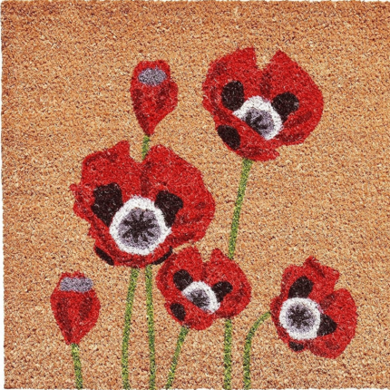 17" X 29" Natural Red and Black Coir Floral Outdoor Door Mat - Image 5