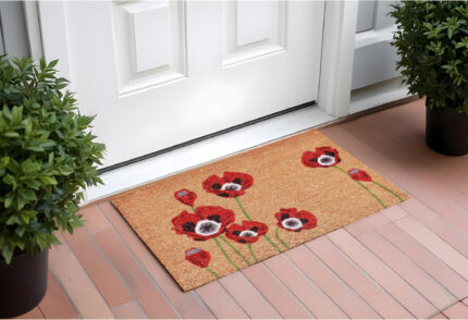 17" X 29" Natural Red and Black Coir Floral Outdoor Door Mat - Image 1