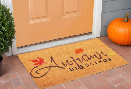17" X 29" Natural Black and Orange Coir Autumn Blessings Outdoor Fall Door Mat - Image 1