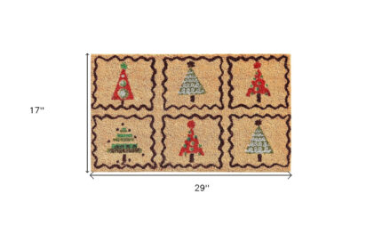 17" X 29" Natural Red and Black Coir Christmas Trees Outdoor Christmas Door Mat - Image 3