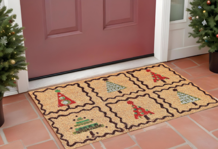 17" X 29" Natural Red and Black Coir Christmas Trees Outdoor Christmas Door Mat - Image 1
