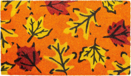 17" X 29" Orange Black and Yellow Coir Leaves Outdoor Fall Door Mat - Image 2