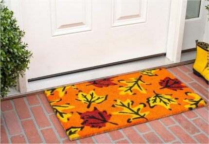 17" X 29" Orange Black and Yellow Coir Leaves Outdoor Fall Door Mat - Image 6