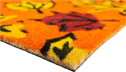 17" X 29" Orange Black and Yellow Coir Leaves Outdoor Fall Door Mat - Image 4