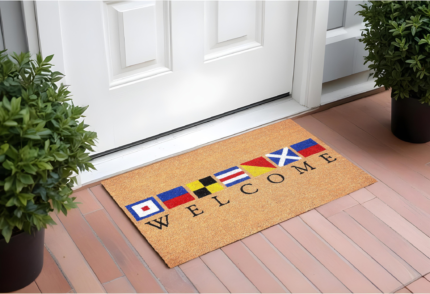 17" X 29" Natural Blue and Red Coir Nautical Flag Welcome Outdoor Door Mat - Image 1