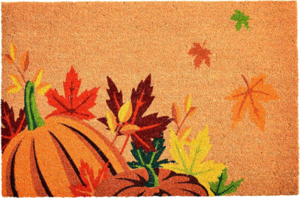 17" X 29" Natural Orange and Green Coir Pumpkins and Leaves Outdoor Fall Door Mat - Image 2
