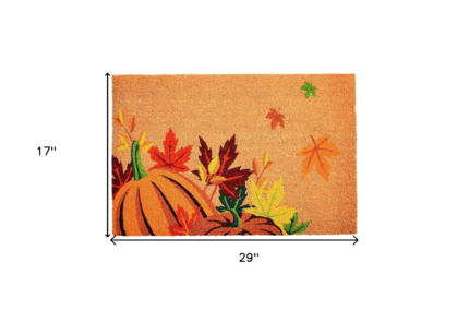17" X 29" Natural Orange and Green Coir Pumpkins and Leaves Outdoor Fall Door Mat - Image 3