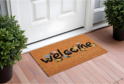 17" X 29" Natural and Black Coir Welcome Outdoor Door Mat - Image 1
