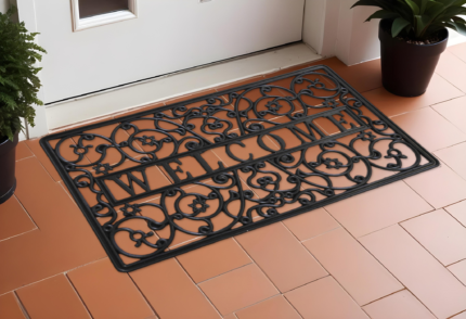 18" X 30" Black Rubber Scrollwork Welcome Outdoor Door Mat - Image 1