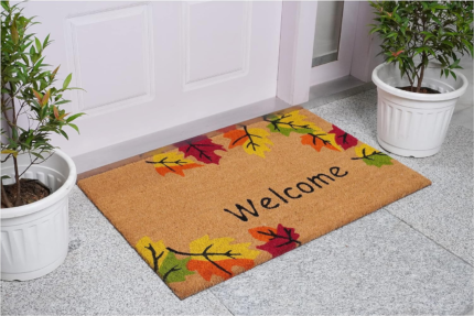 17" X 29" Natural Red and Yellow Coir Leaves Welcome Outdoor Fall Door Mat - Image 6