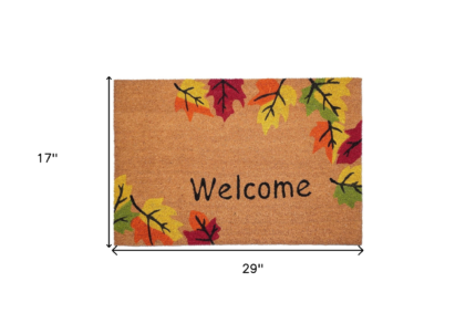 17" X 29" Natural Red and Yellow Coir Leaves Welcome Outdoor Fall Door Mat - Image 3