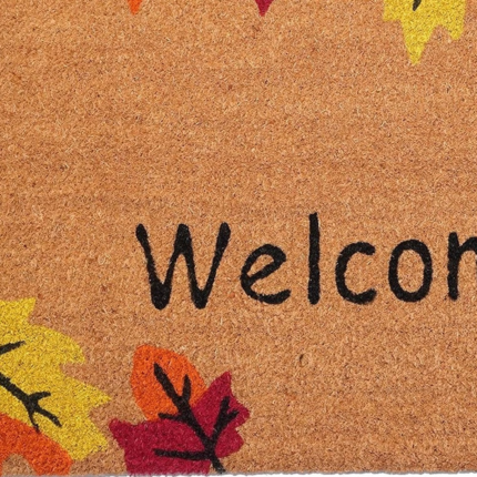 17" X 29" Natural Red and Yellow Coir Leaves Welcome Outdoor Fall Door Mat - Image 4