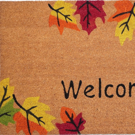 17" X 29" Natural Red and Yellow Coir Leaves Welcome Outdoor Fall Door Mat - Image 5