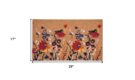 17" X 29" Natural Red and Yellow Coir Floral Outdoor Door Mat - Image 3