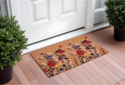 17" X 29" Natural Red and Yellow Coir Floral Outdoor Door Mat - Image 1