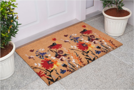 24" X 36" Natural Red and Yellow Coir Floral Outdoor Door Mat - Image 6