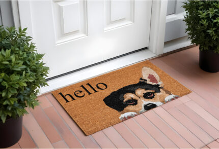 17" X 29" Natural Black and Brown Coir Welch Corgi Hello Outdoor Door Mat - Image 1