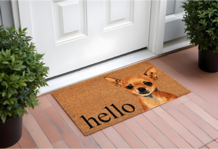 17" X 29" Natural Black and Brown Coir Chihuahua Hello Outdoor Door Mat - Image 1