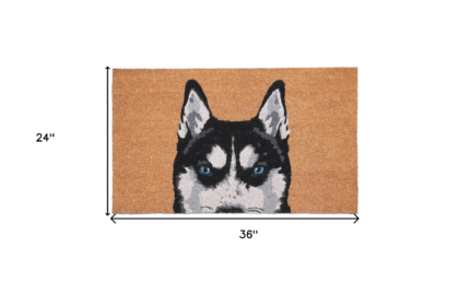 24" X 36" Natural Black and White Coir Siberian Husky Outdoor Door Mat - Image 3