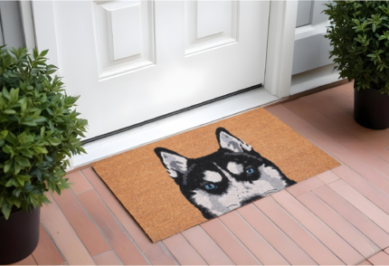 24" X 36" Natural Black and White Coir Siberian Husky Outdoor Door Mat - Image 1