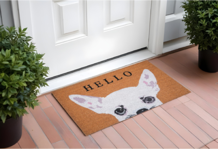 17" X 29" Natural Black and White Coir Chihuahua Hello Outdoor Door Mat - Image 1