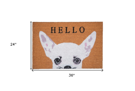 24" X 36" Natural Black and White Coir Chihuahua Hello Outdoor Door Mat - Image 3
