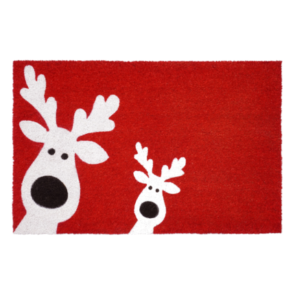 17" X 29" Red and White Coir Reindeer Outdoor Christmas Door Mat - Image 2