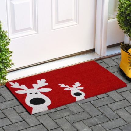 17" X 29" Red and White Coir Reindeer Outdoor Christmas Door Mat - Image 8
