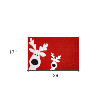 17" X 29" Red and White Coir Reindeer Outdoor Christmas Door Mat - Image 3