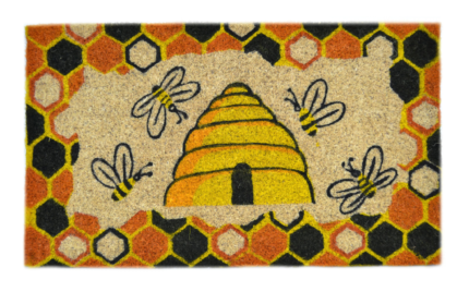 18" X 30" Beige and Orange Coir Bees Outdoor Spring Door Mat - Image 1