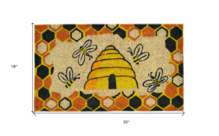 18" X 30" Beige and Orange Coir Bees Outdoor Spring Door Mat - Image 5