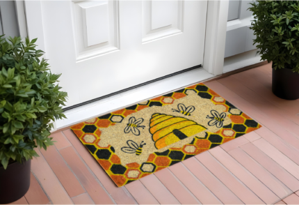 18" X 30" Beige and Orange Coir Bees Outdoor Spring Door Mat - Image 2