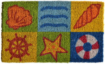 18" X 30" Orange Yellow Coir Seashells Outdoor Summer Door Mat - Image 1